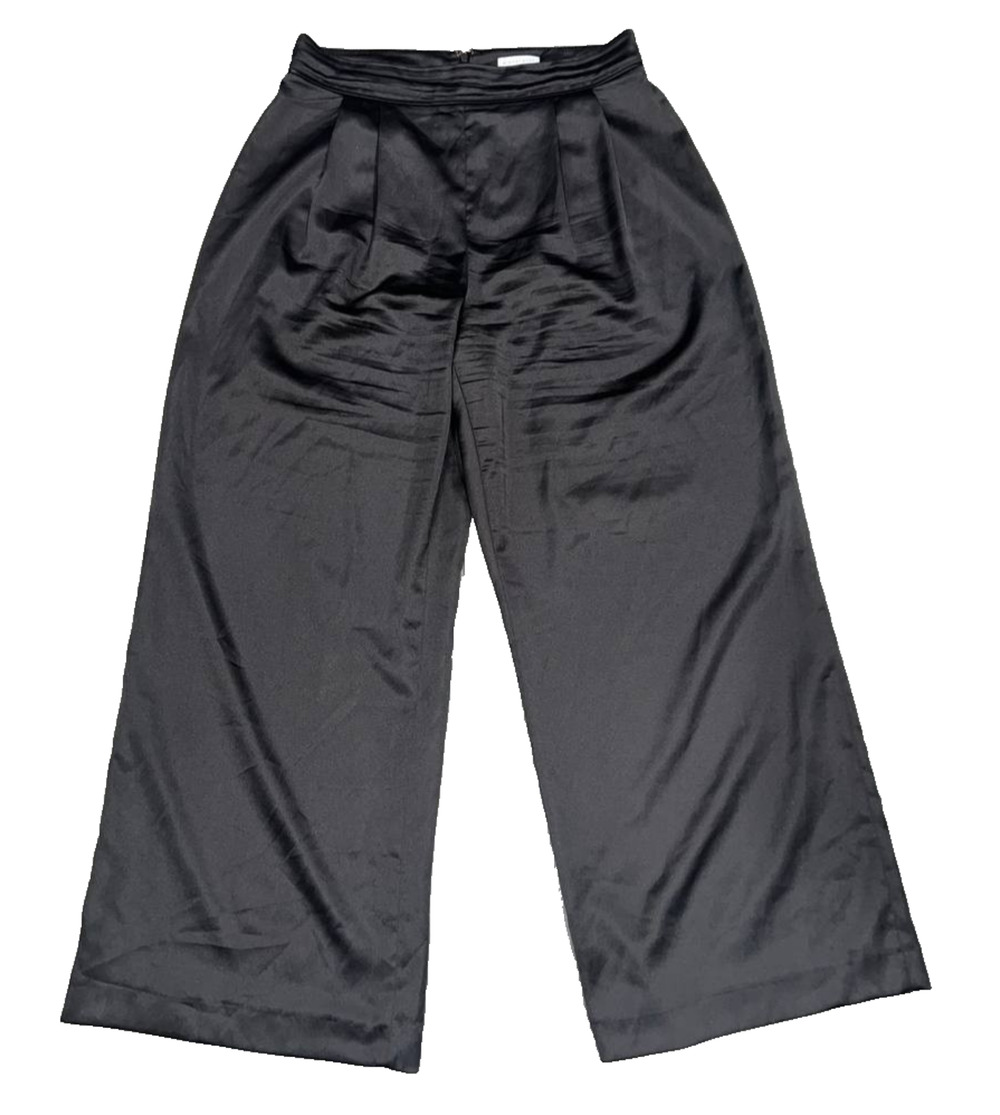 Gianni Bini Mirabel Satin Wide Leg Y2K Preppy Pants Black Sz 12 A005527